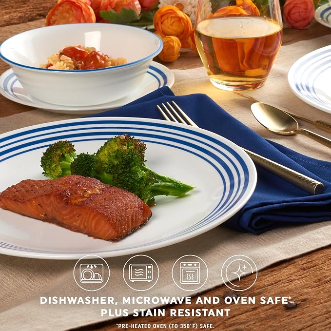 Corelle Vitrelle 18 Piece Glass Dinnerware Sets Service for 6, Triple Layer Chip & Crack Resistant Glass Plate and Bowl Sets, Laila - Image 3
