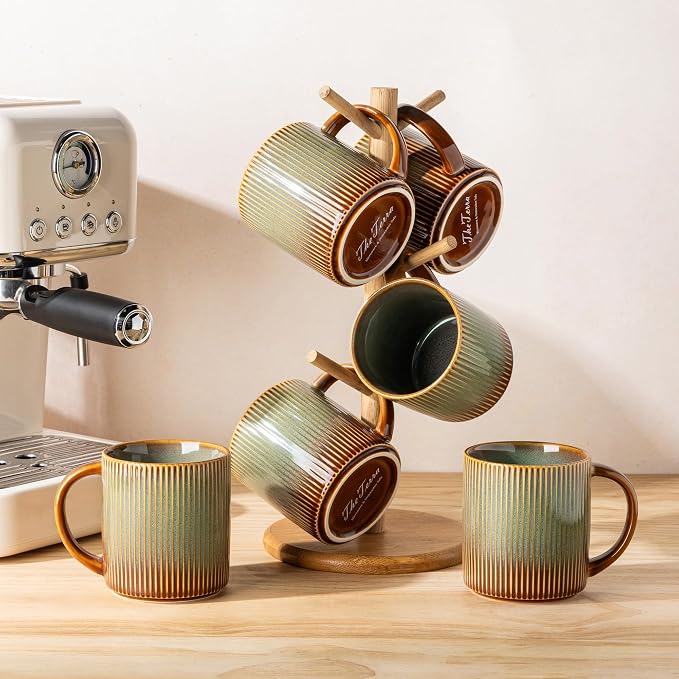 theterra Ceramic Coffee Mugs Set of 4, 14.2 oz Coffee Cups with Handle | Handmade, Suitable for Latte, Tea, Milk, Beer & Hot Cocoa, Sage Umber - Image 7