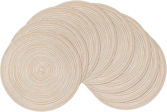 SHACOS Round Braided Placemats Set of 8 Cotton Fabric Round Table Mats Non Slip Washable 15 inch Round Place Mats Home Party Table Decor (Beige, 8) by SHACOS