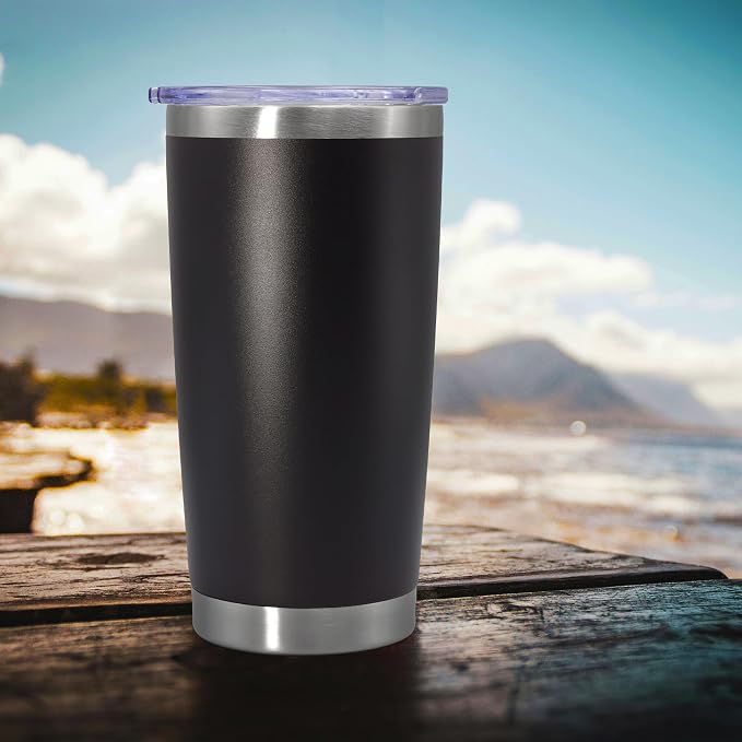 20oz Tumbler Insulated Coffee Tumblers with Lid Stainless Steel Black 12P | 20 oz Tumblers Double Wall Insulated Vacuum 20oz Coffee Mug Leak Proof Tumblers with Lid Powder Coated - Black 12 Pack - Image 8