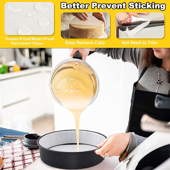 E-far 8 Inch Cake Pans Set of 2, Nonstick Stainless Steel Small Round Baking Pans with Parchment Paper & Side Liner Roll, Stainless Steel Core & Non-toxic Coating, Straight Side & 2 Inch Deep - Image 4