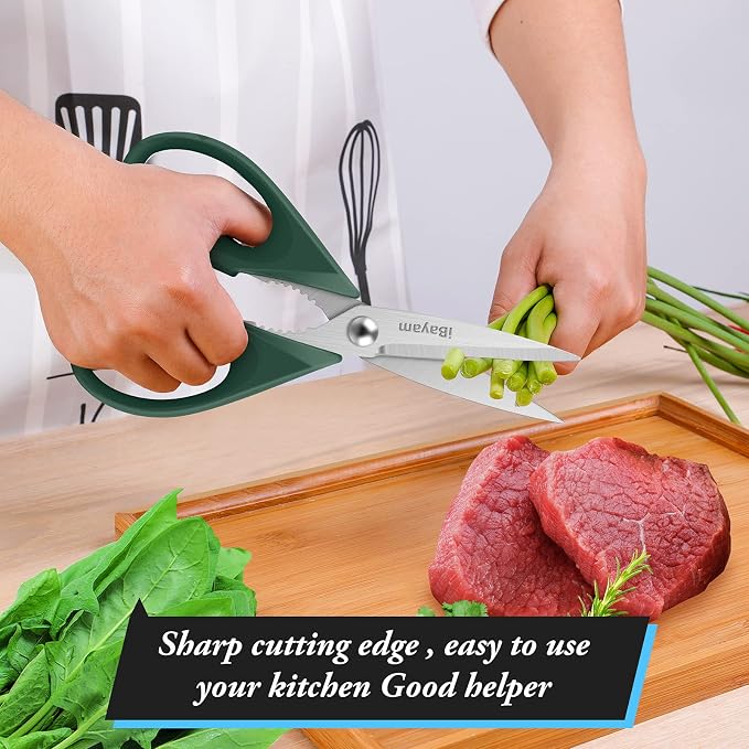 iBayam 2-Pack 8.5" Kitchen Shears, Heavy Duty, Cut Meat, Poultry, Herbs | Sharp Stainless Steel, Comfort-Grip Handles, Cuts Meat, Poultry, Herbs — 2-Pack, Dishwasher Safe, Built-In Bottle Opener - Image 6
