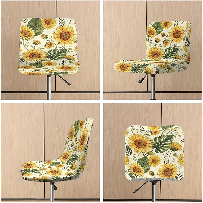 Sunflower Leaf Set of 2 Bar Stool Covers,Stretchable Bar Stool Covers Removable Bar Stool Chair Covers for Dining Room Cafe Furniture Chair Seat Protectors - Image 6