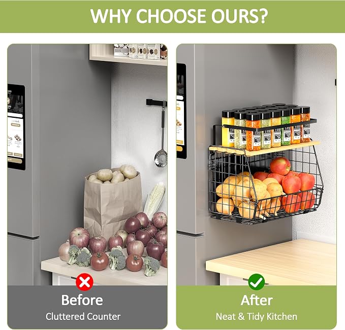 2 Pack Magnetic Shelf for Fridge, Fruit Potato Onion Storage Bins | Magnetic Basket with Lid, Side of Fridge Storage, Produce Basket for Fruits Vegetables Spices, Kitchen Pantry Organizer - Image 6