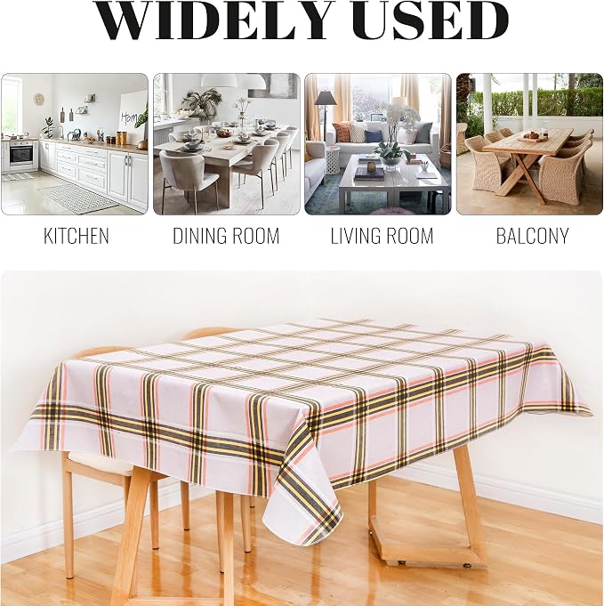 FIFTY FEET 84 * 60 Inch Rectangle Tablecloth, Vinyl Tablecloth with Flannel Backing for Rectangle Tables Waterproof, Spill Proof Plastic Picnic Table Cover for Dining/Camping/Indoor/Outdoor(Plaid-A) - Image 7