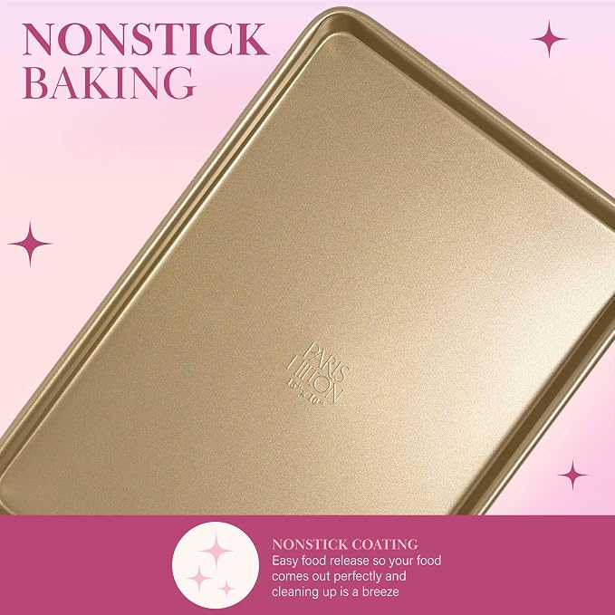 Paris Hilton Nonstick Carbon Steel Bakeware Collection, 15-Inch x 10-Inch Cookie Baking Sheet, Dishwasher Safe, Made without PFOA and PFAS, Pink Champagne Two-Tone - Image 3