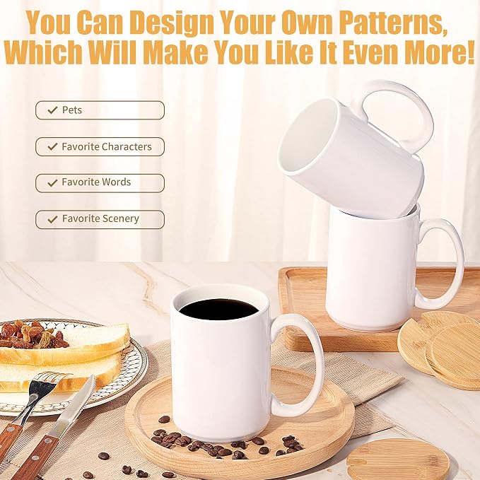 RAINBOWTIE Sublimation Mugs 15oz with Bamboo Lid, 12PCS Tazas Para Sublimar | Ceramic Coffee Cup set for gifts,Latte, Soup, Milk, Cocoa,juice, milk - Image 5