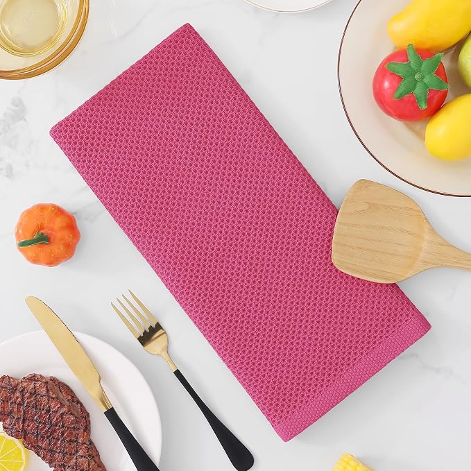 Homaxy 100% Cotton Waffle Weave Kitchen Dish Towels 4-Pack, Hot Pink | 13 x 28 Inches, Ultra Soft Absorbent Dish Towels, Quick Drying Cleaning Towels - Image 7