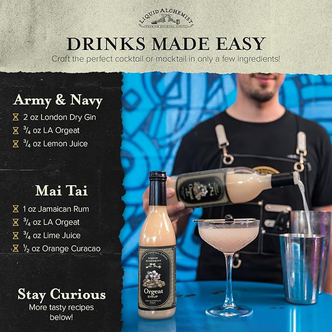 Liquid Alchemist Orgeat Syrup for Cocktails - Real Ingredients Make Our Almond Syrup the Perfect Mai Tai Mix - Non-GMO, Gluten Free & Vegan (25.4 oz)