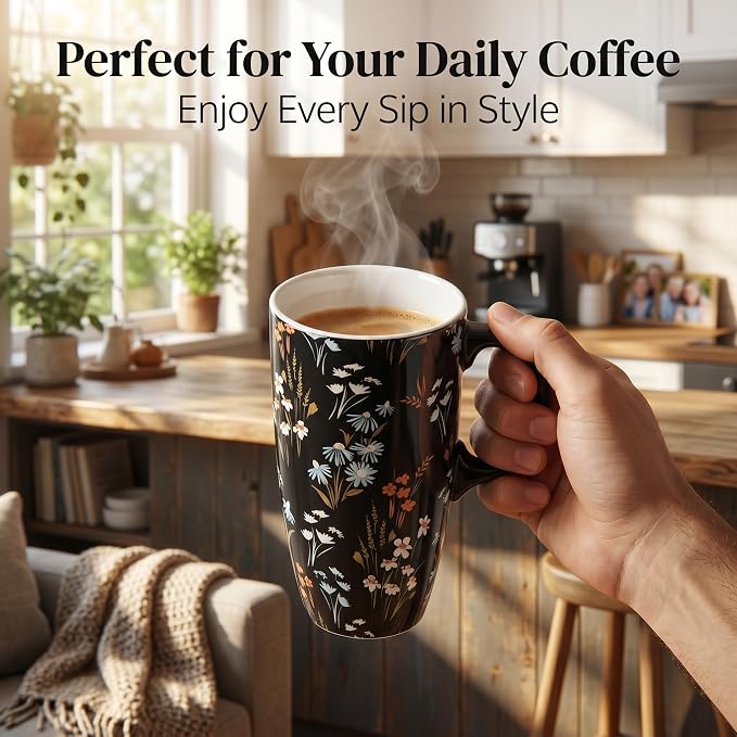 Topadorn 17oz Ceramic Travel Mug with Lid, Botanical Coffee Mug | 17oz Ceramic Travel Mug • Botanical Wildflower Design • Spill-Resistant Lid • Microwave & Dishwasher Safe • Gift Box - Image 7