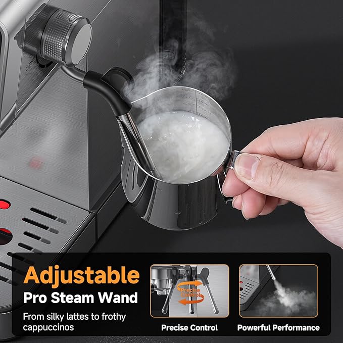 AMZCHEF 20 Bar Home Espresso Coffee Machine | LED Touchscreen, Built-in Milk Frother, Self-Cleaning Function, Makes Latte & Cappuccino, Ideal Coffee Starter Machine - Image 6