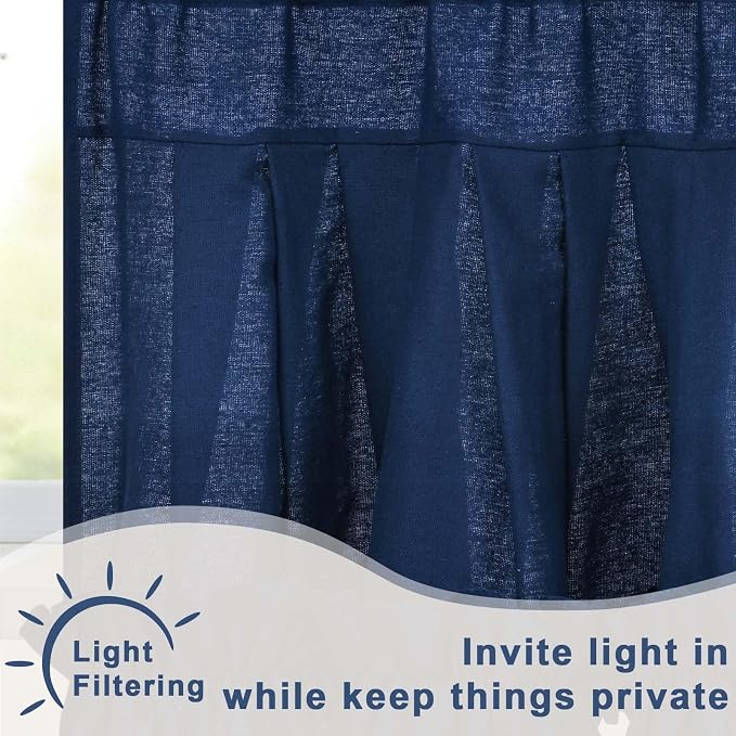 Likiyol Linen Valances for Windows Farmhouse Window Valances with Ruffle Rustic Country Light Filtering Kitchen Valance Curtains Rod Pocket Valance for Bathroom Cafe, Navy Blue, 52" W X 18" L - Image 4