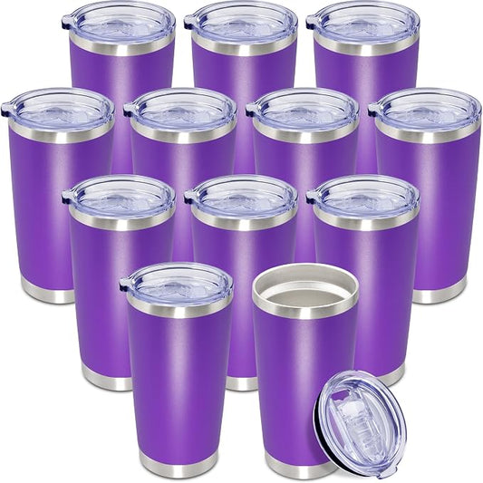 20oz Tumbler Insulated Coffee Tumblers with Lid Stainless Steel Purple 12P | 20 oz Tumblers Double Wall Insulated Vacuum 20oz Coffee Mug Leak Proof Tumblers with Lid Powder Coated - Purple 12 Pack by AEPDTD