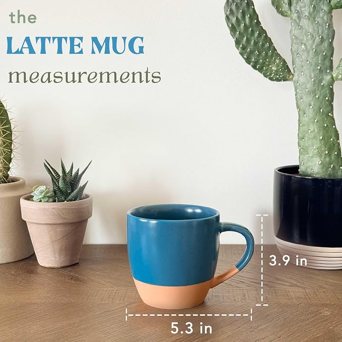 Mora Ceramic Artisan Matte Large Latte Mug Set of 4, 16oz - Microwavable, Porcelain Coffee Cups With Big Handle - Modern, Boho, Unique Style For Any Kitchen. Microwave Safe Stoneware - Marina Colors - Image 2