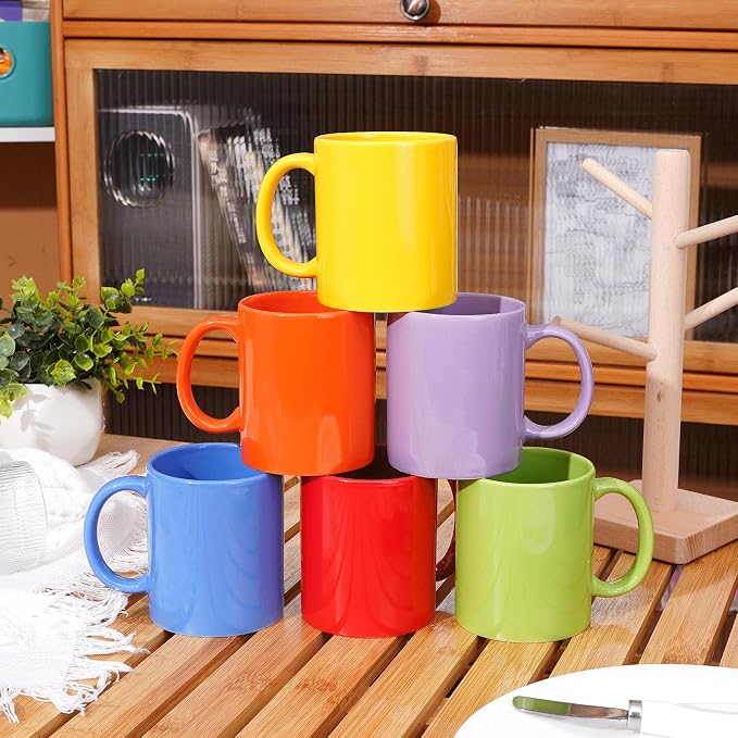 Multi-Coloured Ceramic Mugs Set of 6-11.2 oz / 330ml-Coffee Mugs-Cappuccino-Tea Cups- Hot Chocolate Cups (Warm color, Large) - Image 6
