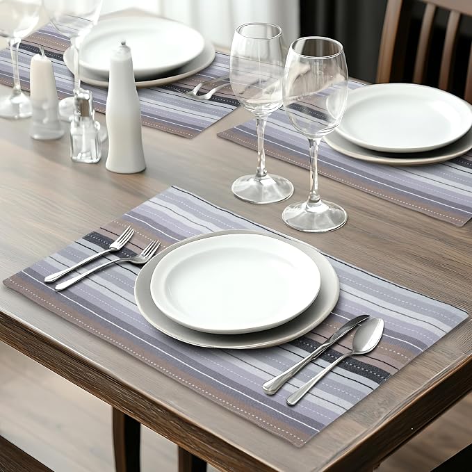 Urban Villa Two Tone Placemat Cotton Tablemat 14x20 (Set of 6) Greymulti - Image 3