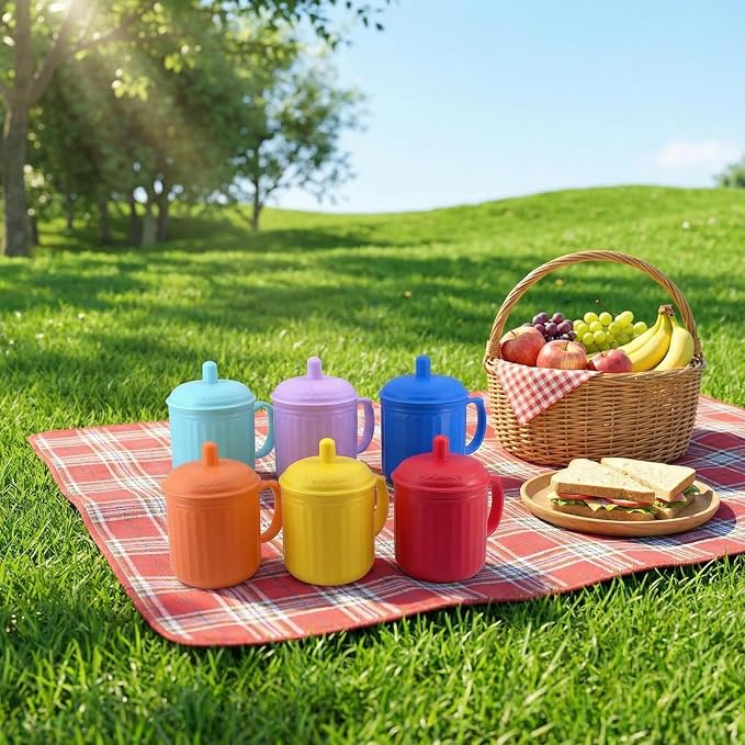 Plastic Coffee Mug with Lid (Non-Sealed) Set 6, 13-oz Cups Playful | BPA Free Reusable Food Grade PP, Unbreakable, Dishwasher Safe, Lightweight, Elderly Kid Safe, Kitchen Party Camping Outdoor - Image 4