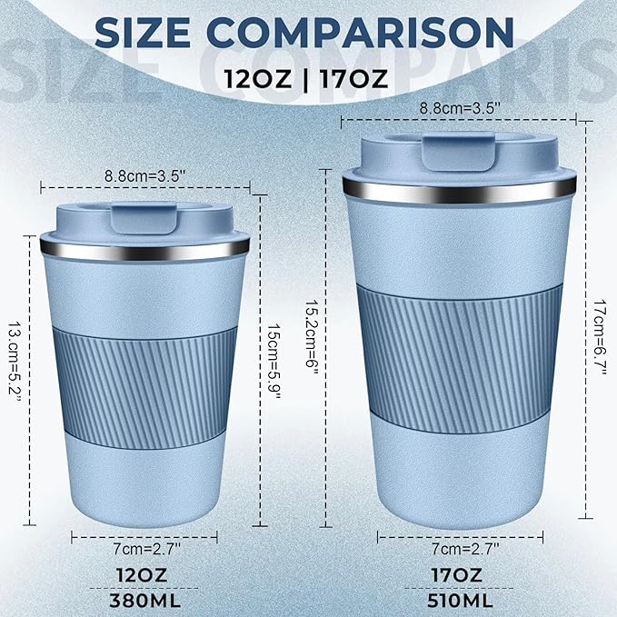 Insulated Coffee Tumbler 12 oz, Stainless Steel Coffee Mug with Lids, Travel Coffee Mug Leak Proof, Double Wall Vacuum Insulated Reusable Coffee Cup, Keep Drinks Hot and Cold (Sky Blue, 12 Ounces) - Image 2