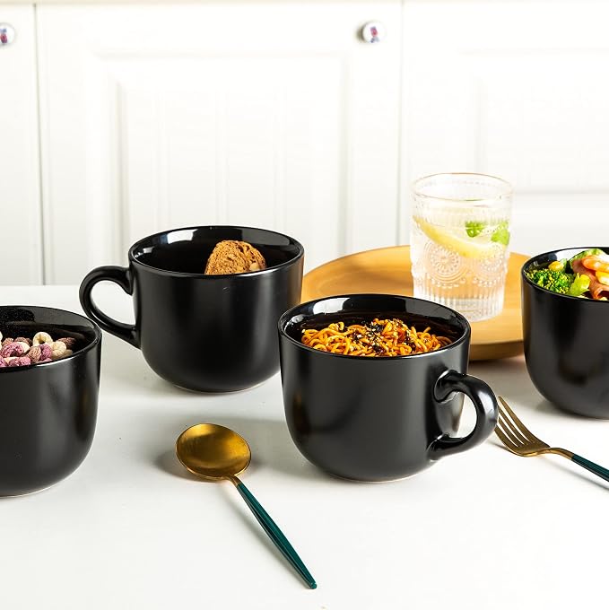 AmorArc 24 oz Soup Mugs with Handles, Jumbo Ceramic Bowls Mugs Set with handles for Coffee Cereal Cappuccino Snacks, Microwave&Dishwasher safe Soup Cups for Meal-Black - Image 7