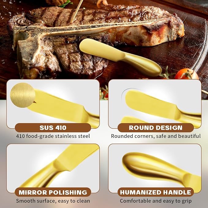 Butter Knife Butter Spreader Knife Gold Butter Knives 4 PCS Cheese Spreader Knives Set Stainless Steel Charcuterie Knives Butter Knife Spreader for Cold Butter Cheese Jam Spreading, MLU047-3BK - Image 3
