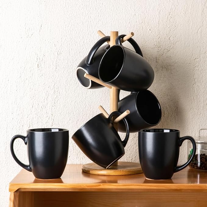 AmorArc 16oz Coffee Mugs Set of 6, Large Ceramic Coffee Mugs for Men Women Dad Mom, Modern Coffee Mugs with handle for Tea/Latte/Cappuccino/Cocoa. Dishwasher&Microwave Safe, Matte Black - Image 7