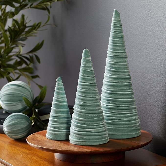 Your Heart's Content Sage Velvet Trees Set of 3, Spring Tree Tabletop, Elegant Mantel Accent, Tablescape, Modern Farmhouse Wedding Centerpiece (Sage) - Image 2