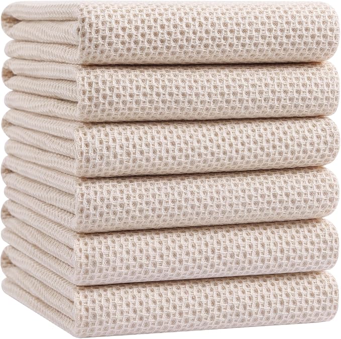 Homaxy 100% Cotton Oversized Waffle Weave Kitchen Towels 6-Pack, Beige | 20 x 28 Inches, Ultra Soft Absorbent Dish Towels, Quick Drying Large Cleaning Towels by Homaxy