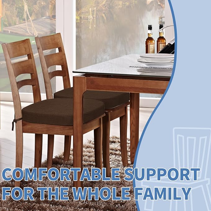 BUYUE Thickened 2.5" Dining Chair Cushions Set of 4, U-Shape High Density Foam Comfortable Chair Pads for Kitchen, Slip Resistant Indoor Seat Cushions (4 PCS, Chocolate) - Image 4
