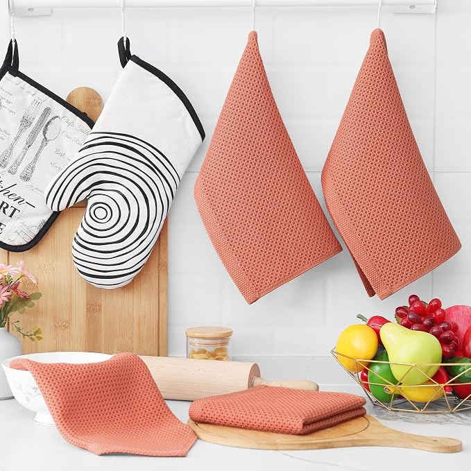 Homaxy 100% Cotton Waffle Weave Kitchen Dish Cloths 6-Pack, Coral | 12 x 12 Inches, Ultra Soft Absorbent Dish Towels, Quick Drying Dish Rags with Hanging Loop - Image 6
