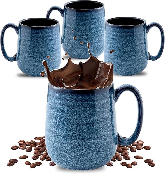 HASENSE Coffee Mugs Set of 4, 15 Ounce Porcelain Mug Set with Handle for Morning Coffee Tea and Cocoa, Ceramic Coffee Cups with Beautiful Glaze for Men, Women, Navy by Hasense