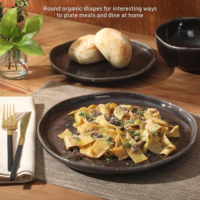 Gibson Elite Nardini 12 Piece (Service for 4) Plates and Bowls Reactive Glaze Dishes Stoneware Ceramic Dinnerware Set - Black - Image 5