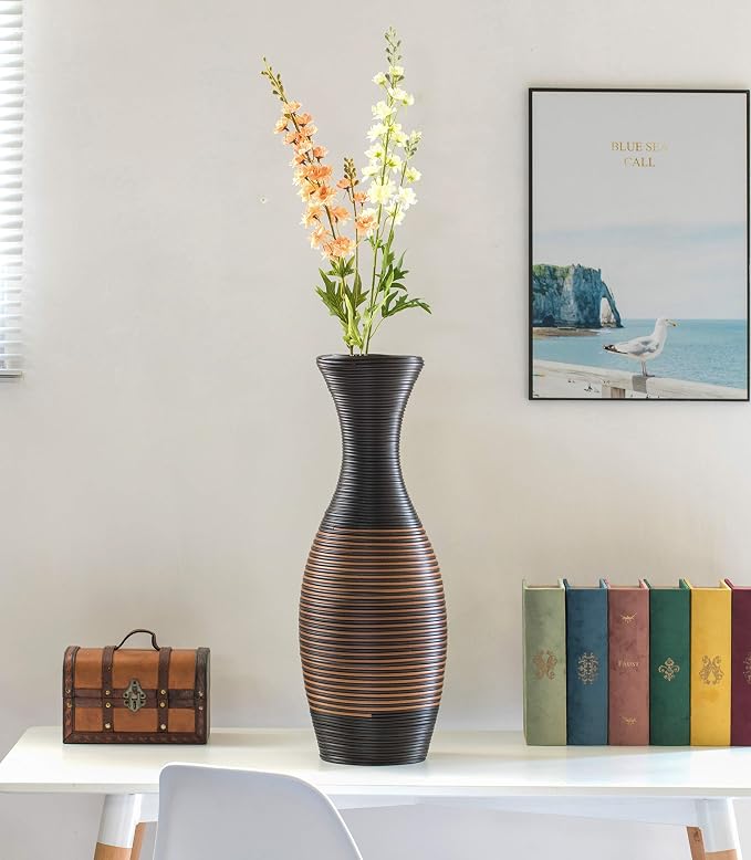 Tall Floor Vase, Modern Large vase for Home Decor Floor, Brown Artificial Rattan Floor Vase, Brown Floor Vase for Living Room or Hallway, 41-Inch-Tall Vase - Image 2