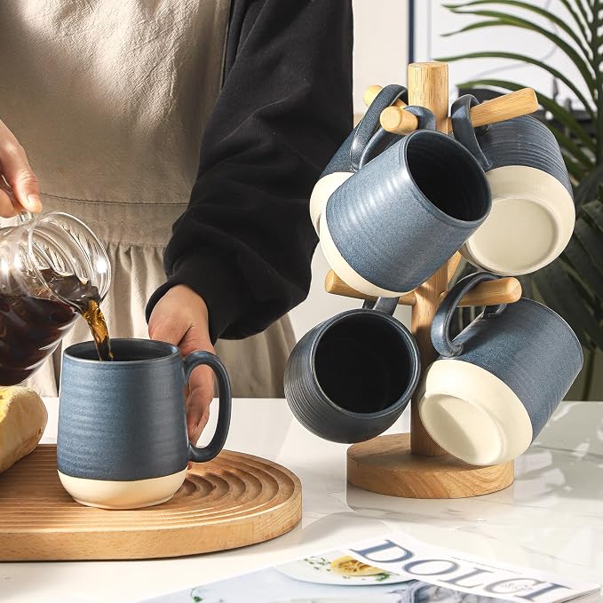 HASENSE Porcelain Coffee Mugs Set of 6, 15 Ounce Large Ceramic Coffee Cups Set with Handle for Latte, Tea, Cocoa and Hot Chocolate, Dark Blue Coffee Mugs for Men and Women, Microwave Safe - Image 7