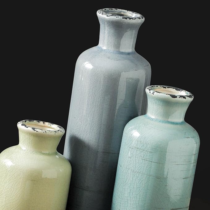 Flower Vase Set of 3, Ceramic Neutral Vases Home Decor, Pottery Rustic Farmhouse Decorative Vases Modern Decor for Table Mantel Entryway Bookshelf Living Room Kitchen Bedroom - Multicolor - Image 4