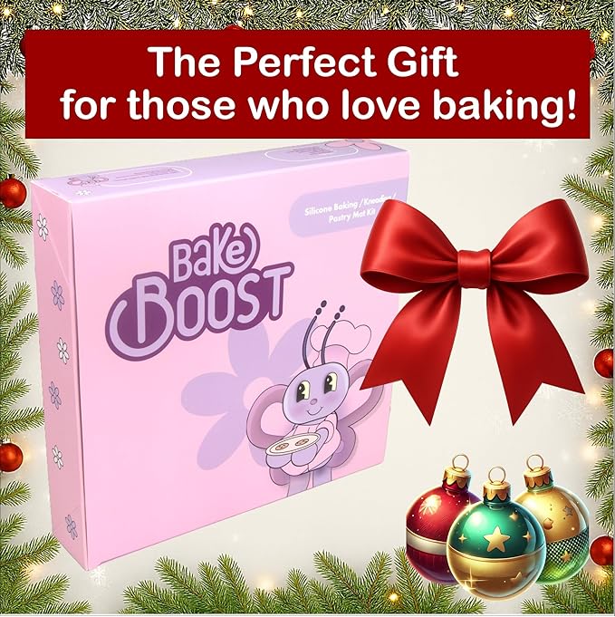 Silicone Baking Mat Gift Set – XL Non-Stick Pastry Mat with Rolling Pin, Dough Scraper, Spatula & Brush | Perfect Christmas Baking Kit for Cookies, Pies & Holiday Treats | Gift-Ready Box