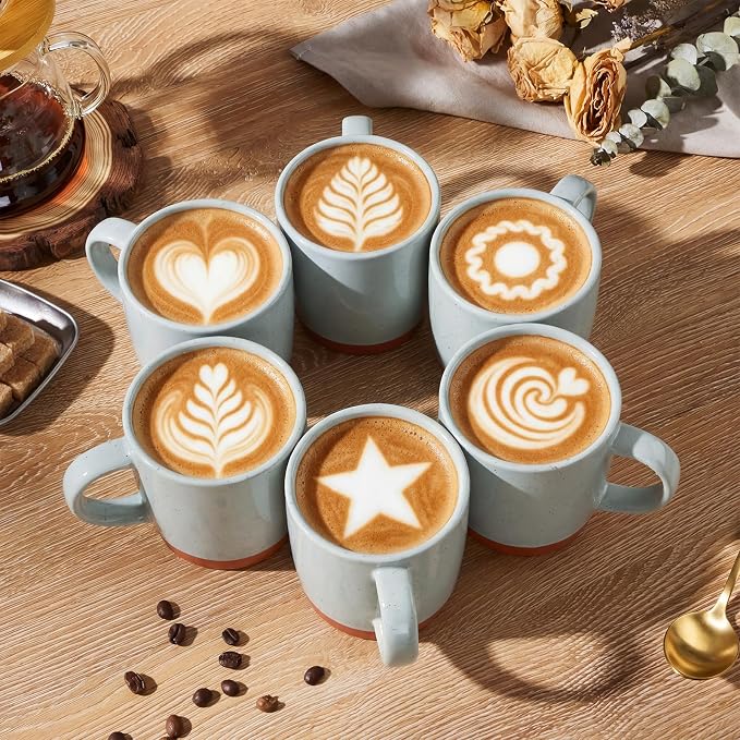 E-far Ceramic Coffee Mug Set of 6, 12oz Stoneware Coffee Cup with Handle, Porcelain Tea Cups, Modern Farmhouse Latte Mug Gift Set for Women & Men, Microwave Safe, Speckled Gray - Image 4