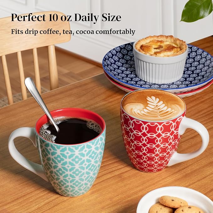 DOWAN Coffee Mugs Set of 6, 10 oz Porcelain Mugs, Cappuccino Cups, Ceramic Tea Cups with Handle for Men Women, Mug Gift Set, Housewarming Wedding Gift - Image 3