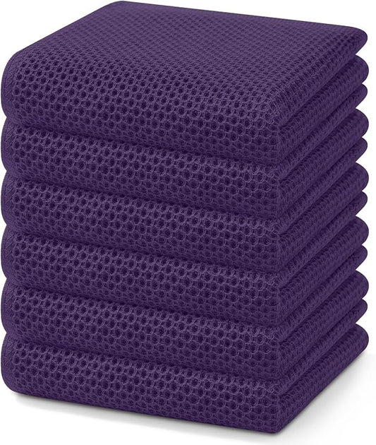 Homaxy 100% Cotton Waffle Weave Kitchen Dish Towels 6-Pack, Eggplant | 13 x 28 Inches, Ultra Soft Absorbent Dish Towels, Quick Drying Cleaning Towels by Homaxy