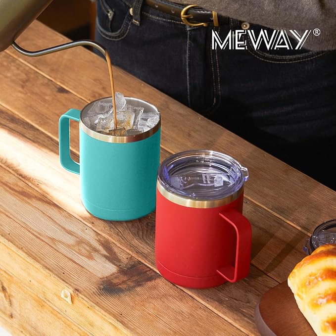 MEWAY 12oz Coffee Mug With Handle 8 Pack Bulk,Stainless Steel Insulated Travel Tumblers With Sliding Lid,Double Wall Vacuum Camping Cup for Hot & Cold Drinks Tea (Red,Set of 8) - Image 6