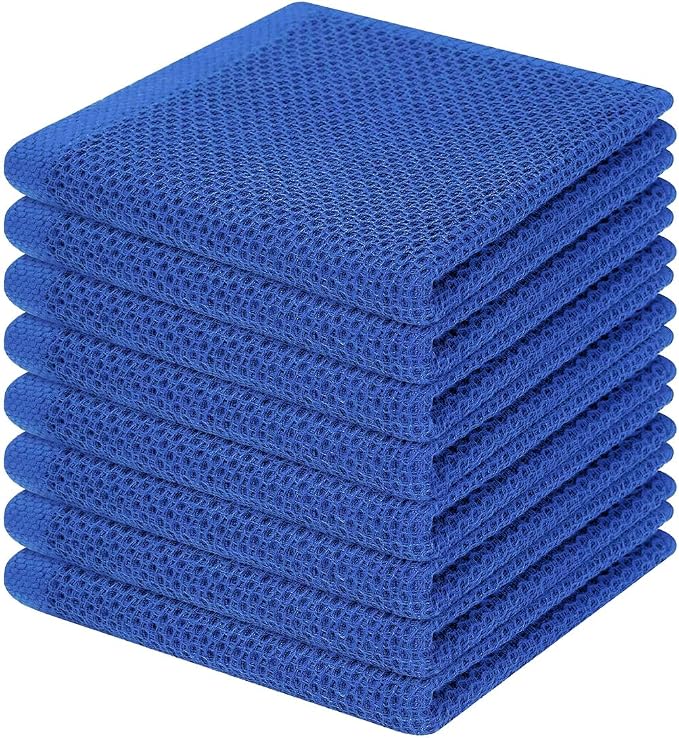 Homaxy 100% Cotton Waffle Weave Kitchen Dish Cloths 8-Pack, Blueberry | 12 x 12 Inches, Ultra Soft Absorbent Dish Towels, Quick Drying Dish Rags with Hanging Loop by Homaxy