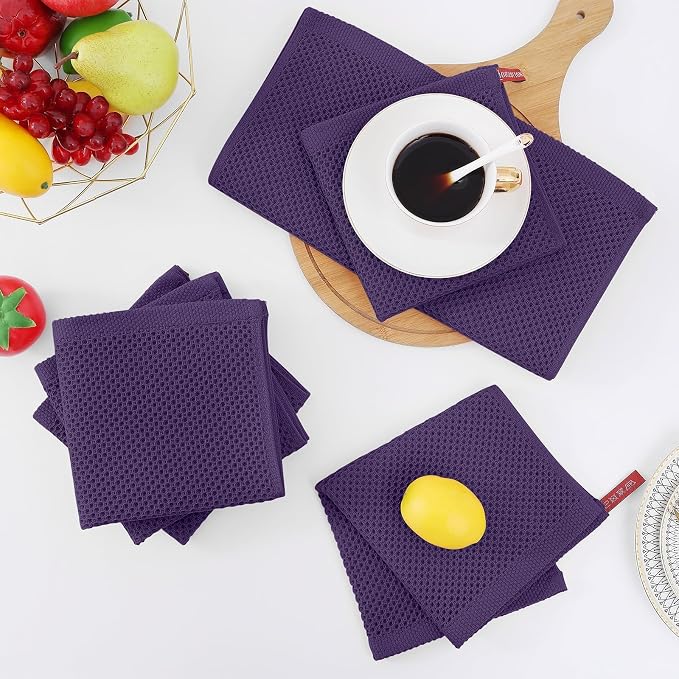 Homaxy 100% Cotton Waffle Weave Kitchen Dish Cloths 18-Pack, Eggplant | 12 x 12 Inches, Ultra Soft Absorbent Dish Towels, Quick Drying Dish Rags with Hanging Loop - Image 7