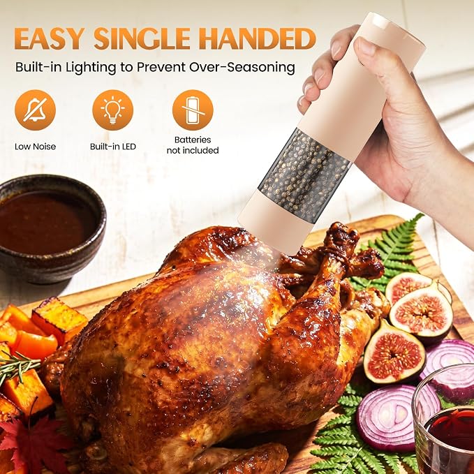 Electric Salt and Pepper Grinder Set Automatic Battery Pepper Mill Shakers Adjustable Coarseness Upgraded Larger Capacity with Led Home and Kitchen Appliances Birthday Gifts for Women Mom - Image 3