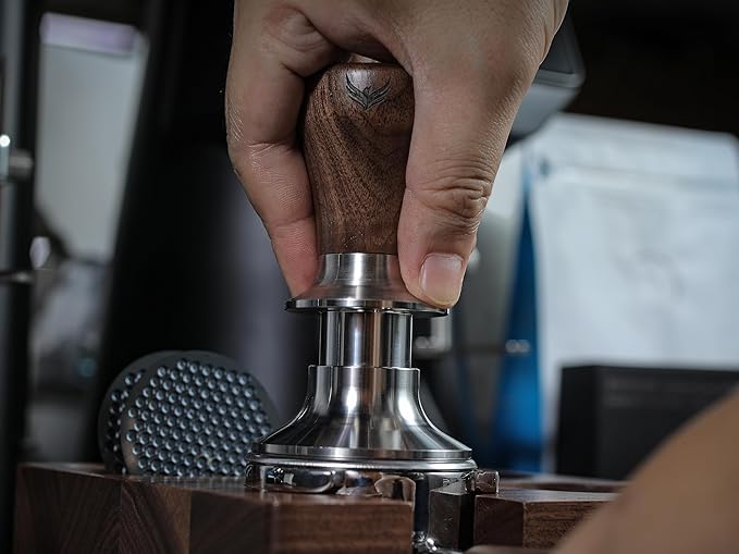 54mm Espresso Tamper For Breville Machines Calibrated Tamper Tool Espresso Walnut, Auto-Leveling and 30lb Spring Loaded Design Coffee Tamper With Stainless Steel Ripple Base