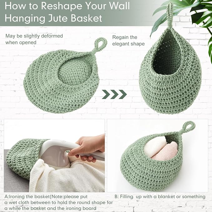 Honeydak Boho Decor Hanging Wall Baskets for Kitchen 3 Pack Teardrop Baskets with Hooks Storage Fruit Onion Vegetable Potato for Home - Image 4