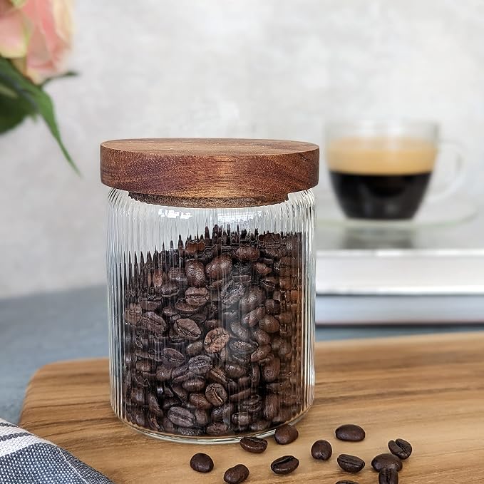 Mason & Fable Ribbed Glass Jar with Wooden Lid 17oz, Set of 3 | Airtight Fluted Storage Canisters for Food, Tea, Coffee, Candy/Spice | Organization Canisters for Home & Kitchen - Image 7