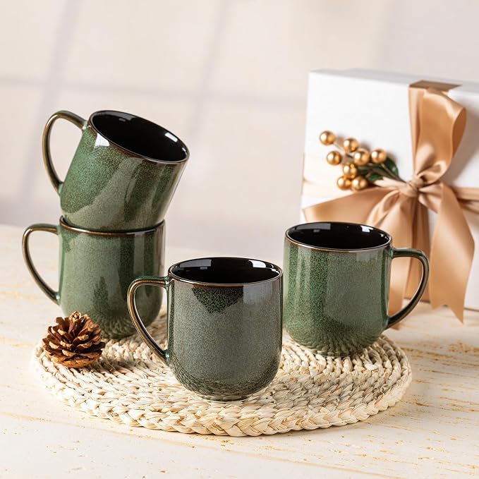 LERATIO 12OZ Ceramic Coffee Mugs Set of 6, Large Porcelain Coffee Cups With Large Handle For Latte,Cappuccino,Milk,Cocoa,|Dishwasher&Microwave Safe Mug Sets,Ideal for Man,Woman,Dad, Mom-Green - Image 6