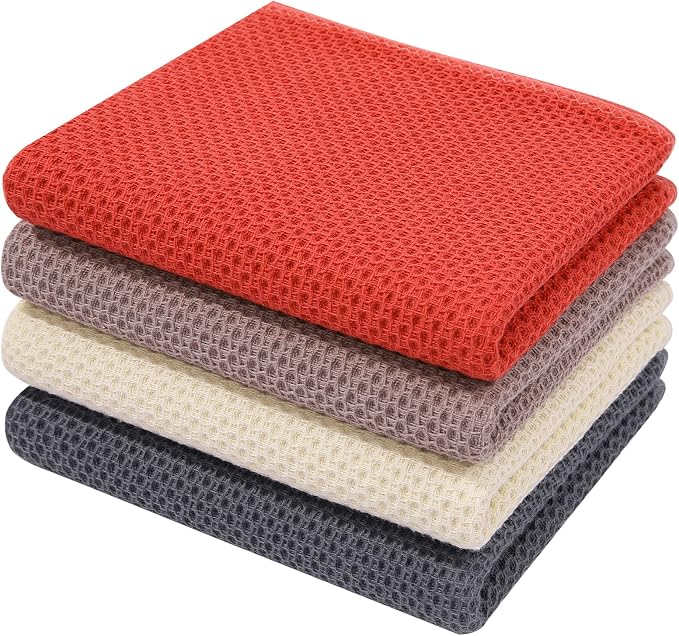Homaxy 100% Cotton Waffle Weave Kitchen Dish Towels 4-Pack, Multicolor | 13 x 28 Inches, Ultra Soft Absorbent Dish Towels, Quick Drying Cleaning Towels by Homaxy
