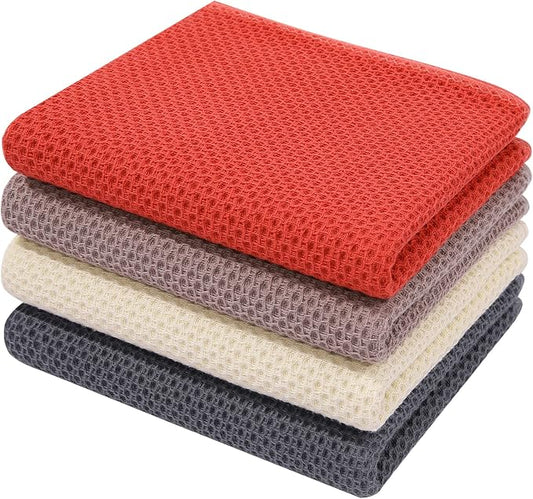 Homaxy 100% Cotton Waffle Weave Kitchen Dish Towels 4-Pack, Multicolor | 13 x 28 Inches, Ultra Soft Absorbent Dish Towels, Quick Drying Cleaning Towels by Homaxy