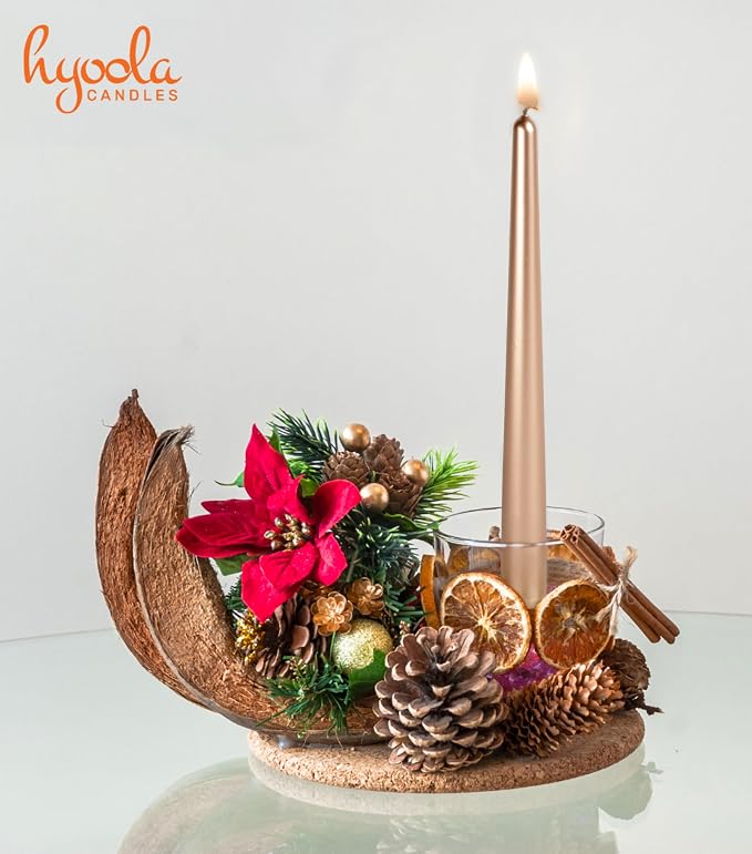 Hyoola 12 Pack Tall Metallic Taper Candles - 14 Inch Copper Metallic, Dripless, Unscented Dinner Candle - Paraffin Wax with Cotton Wicks - Image 5