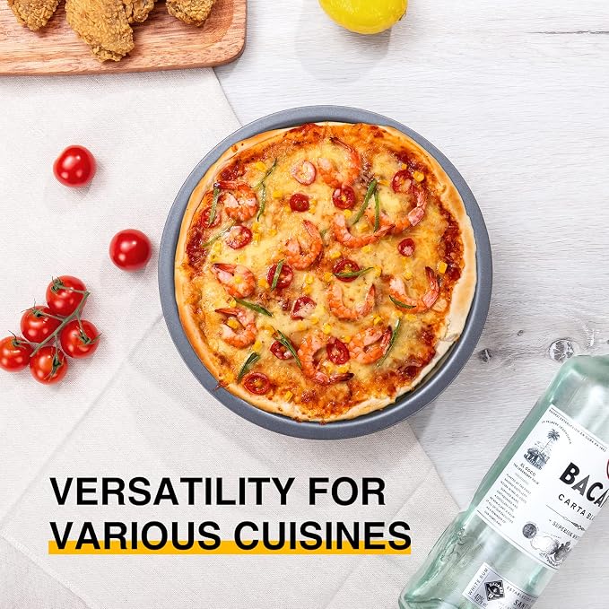 Round Cake Baking Pan, 8 Inch, Shallow Cookie Pans, Layer Cake Pans with Wider Grips, Nonstick Circle Pizza Tin, Huty Duty, Dishwasher Safe, 2 Pieces- Grey - Image 4